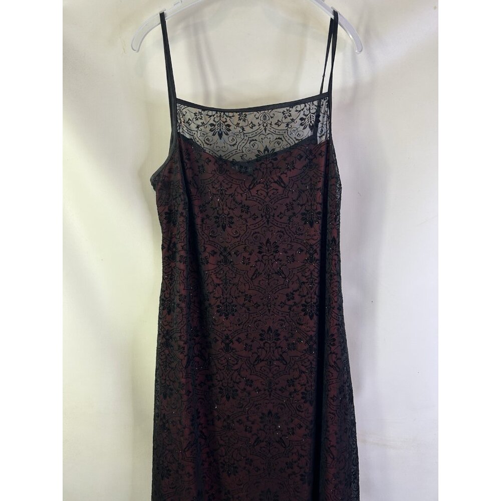 VTG Y2K Sheer Metallic Floral Over Lay Spaghetti Slip Dress Whimsy HOC - Picture 4 of 7
